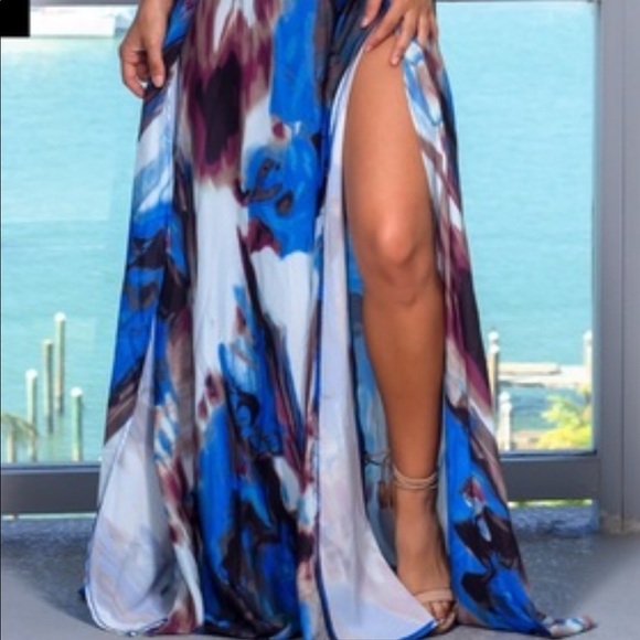 NWT blue and brown marble maxi dress - Picture 2 of 8